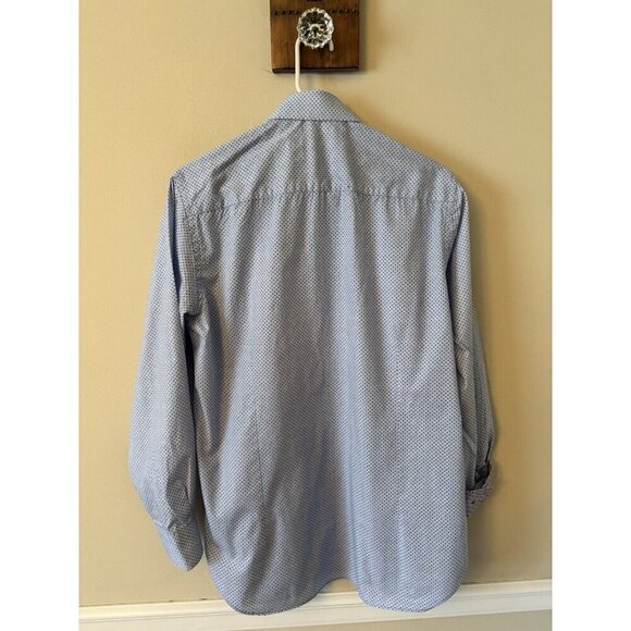 Construct Mens Size 15.5/32-33 Blue Long Sleeve Button Front Shirt Dotted Slim - Picture 3 of 4